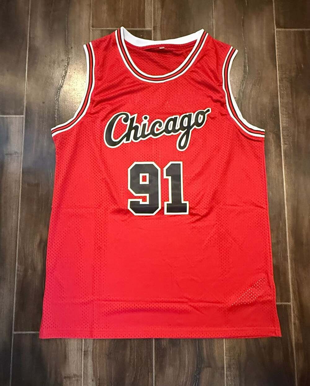 Chicago Bulls Dennis Rodman 91 Size L Red Basketball Jersey